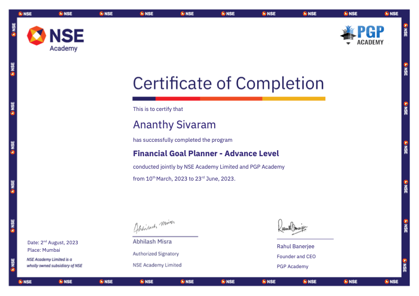 Financial Goal Planner Certificate